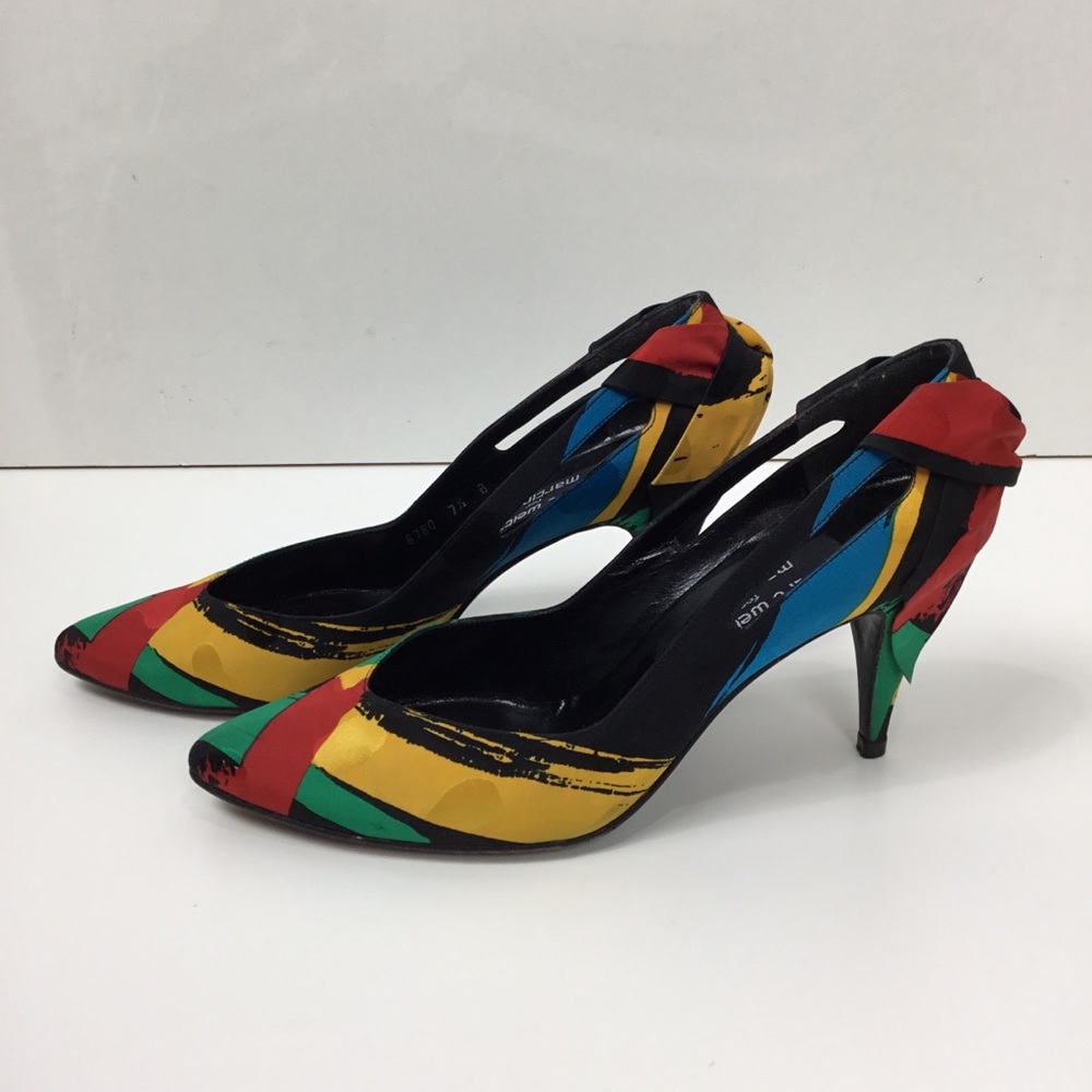 Stuart Weitzman vtg. 80s mosaic green yellow heels - Picture 3 of 8